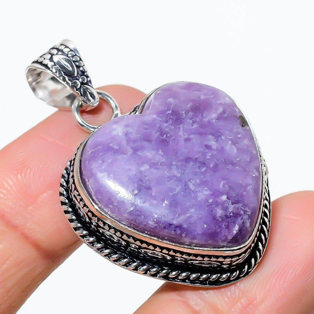 Lepidolite Gemstone Handmade 925 Sterling Silver Jewelry Pendant 1.69" N8E42