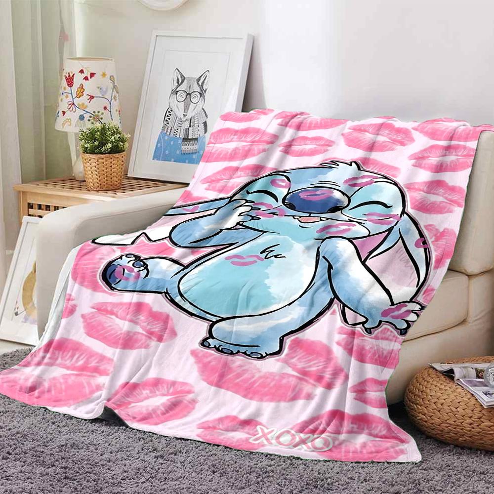 Lilo Stitch Kisses Flannel blanket, soft and warm, suitable for beds and sofas, all seasons, portable travel blanket. 0730109