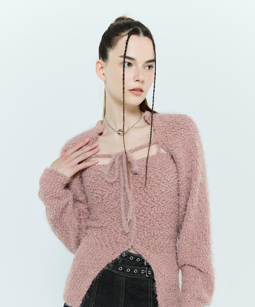 LARTIGENT L6 Bolero & Bustier Knit Set(Pink)