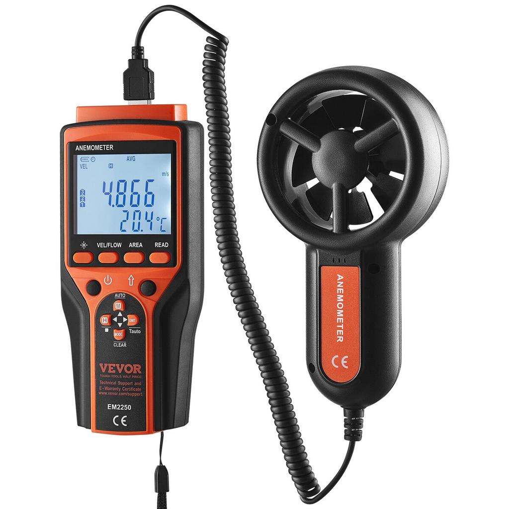 Split Handheld Anemometer, 14℉-140℉, Digital Wind Speed CFM Meter Gauge with LED Backlight Screen, Measures Wind Velocity Wind Temperature Air Flow