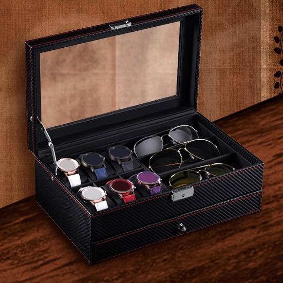 Коробка для часов, органайзер для солнцезащитных очков, большая вместимость, несколько отделений, дизайн окна, держатель для часов, подставка, футляр для хранения с выдвижным ящиком
