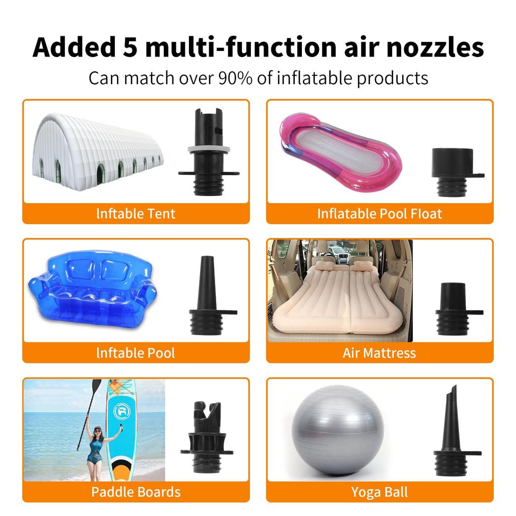 Dearsee SUP Electric Air Pump, 12V Power Supply, Up to 16 psi, Electric Air Pump, Compact, with Auto-Shutoff Function