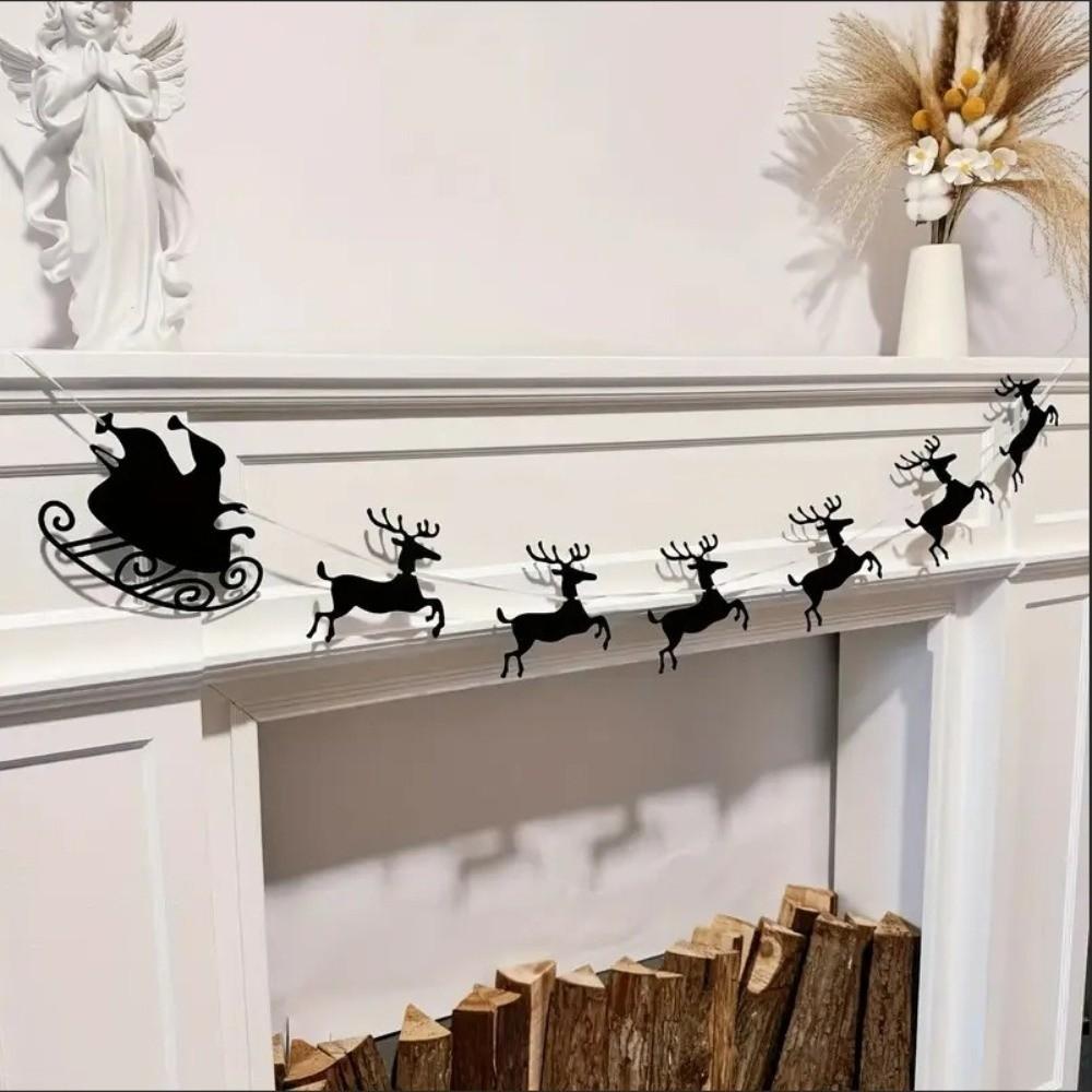Winter Theme Santa Sleigh Garland Felt Christmas Felt Garland Reindeer Garland Fireplace Decor