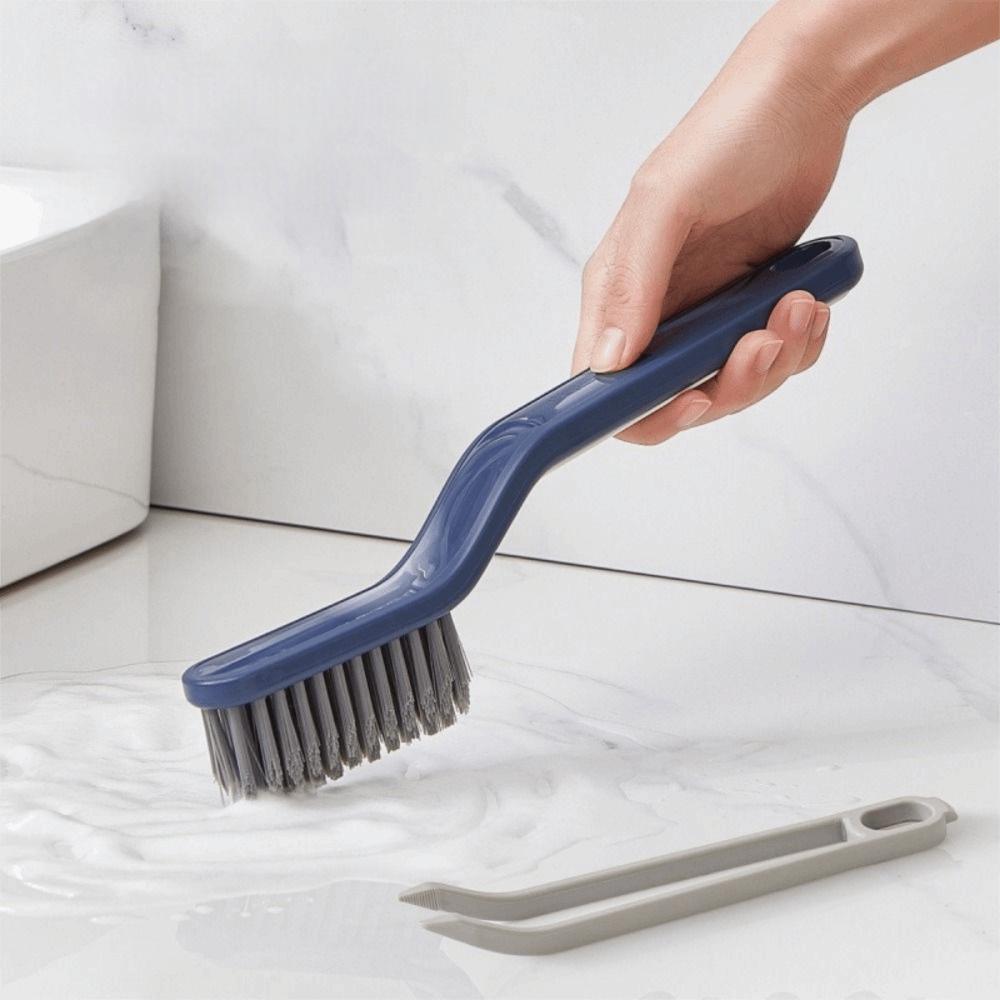2Pcs 2-in-1 Crevice Cleaning Brush Plastic Hard Bristle Gap Cleaning Brush with Hair Clip Floor Seam Brush Bathroom