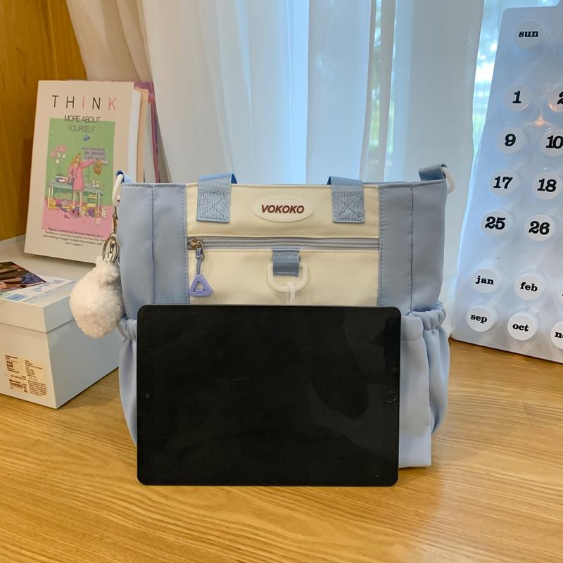 Girls Contrast Shoulder Bag Large Capacity Student Book Bag