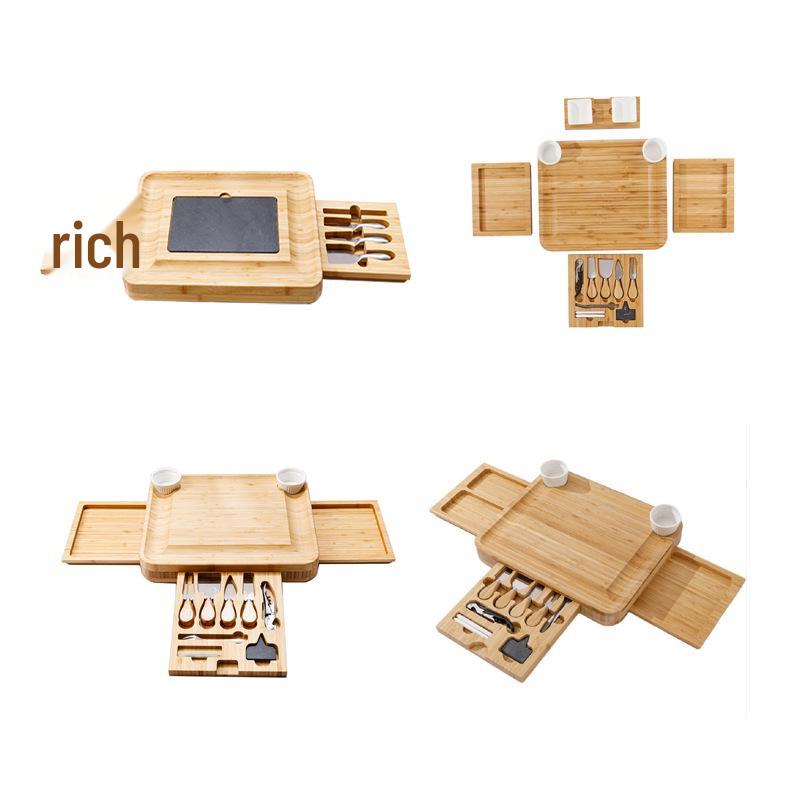 Бамбуковая доска для сыра с набором ножей и выдвижным подносом