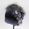 Luxury Warm Real Fox Fur Bomber Hat Female Winter Hand Knitted Real Rex Rabbit Fur Hats Women Outdoor Rex Rabbit Fur Flower Cap