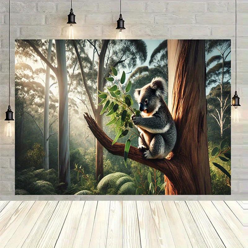 2D plane koala eating leaves on a branch as the background fabric background decoration room garden polyester fiber
