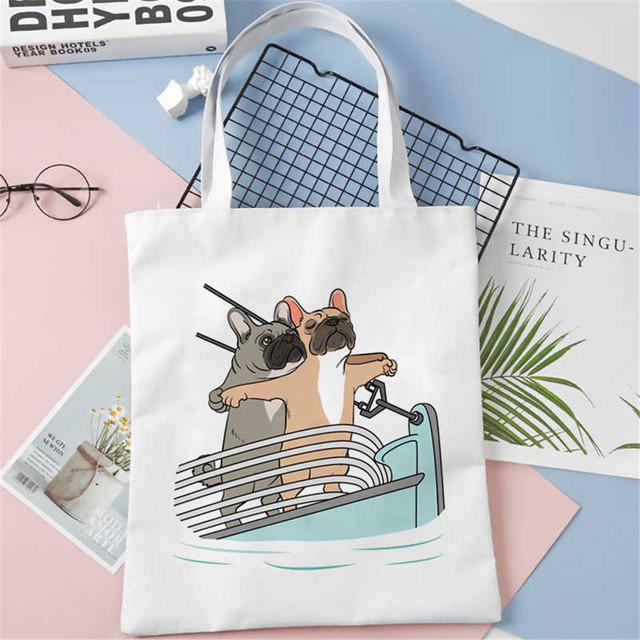 Французский бульдог Frenchies Сумка для покупок с принтом Женская дорожная пляжная большая сумка Сумка для вторичной переработки женская сумка-шоппер Экологическая женская сумка на плечо