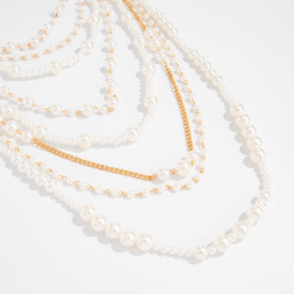 Baroque Pearl Sweater Chain Exaggerated Women's Clavicle Chain Multilayer Pearl Necklace  Banquet