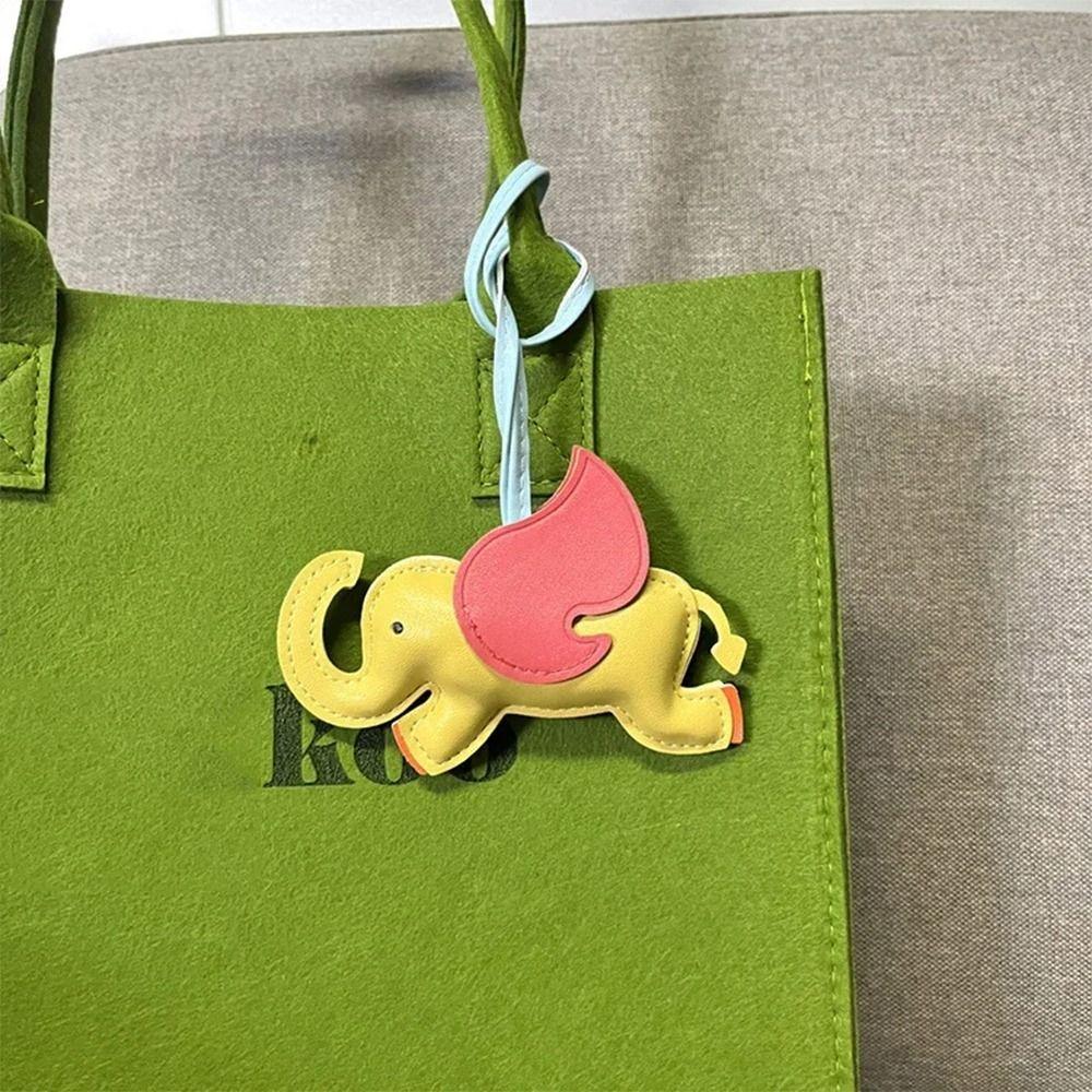 Car Keyring Flying Wings Elephant Keychain Animal Bag Pendant Cute PU Leather Hanger  Bag Ornament