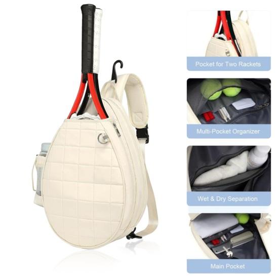 Сумка для теннисных ракеток для путешествий Большая вместимость Вмещает 2 ракетки Карман для мокрых/сухих вещей Водонепроницаемый Регулируемый мягкий плечевой ремень Рюкзак для теннисных ракеток
