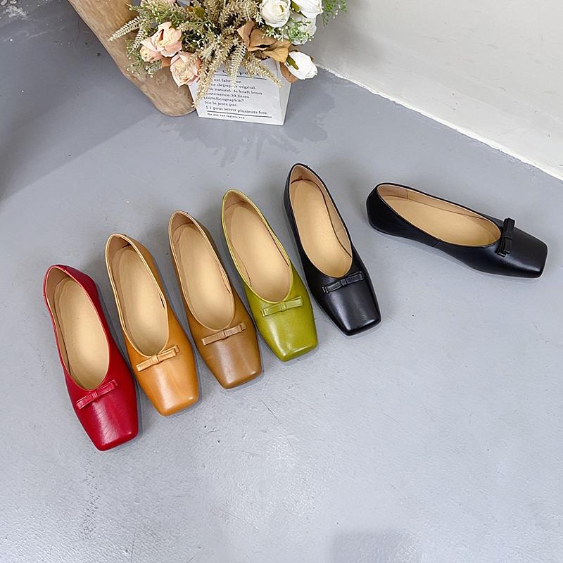 Модные модные туфли в стиле ретро, как внутри, так и снаружи, из натуральной кожи, мягкие балетки на плоской подошве, повседневные туфли из коровьей кожи с бантом для женщин