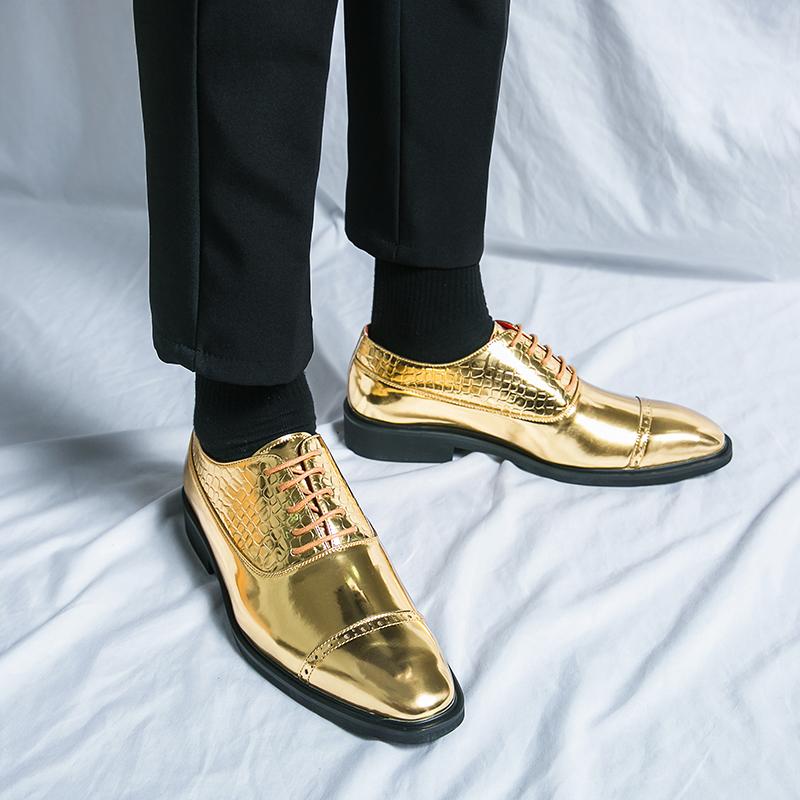 FashionNew Men's Casual Shoes Classic Embossed Gold Patent Leather Shoes Comfortable Business Dress Shoes Man Loafers Plus Size 38-46