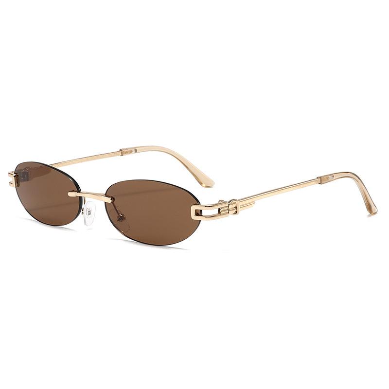 European and American new personalized oval metal frameless sunglasses women's high-end fashion hip-hop light luxury street sunglasses men