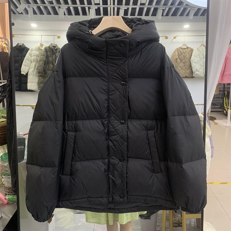Down jacket autumn and winter women's short loose fashion white duck down thickened warm jacket hooded