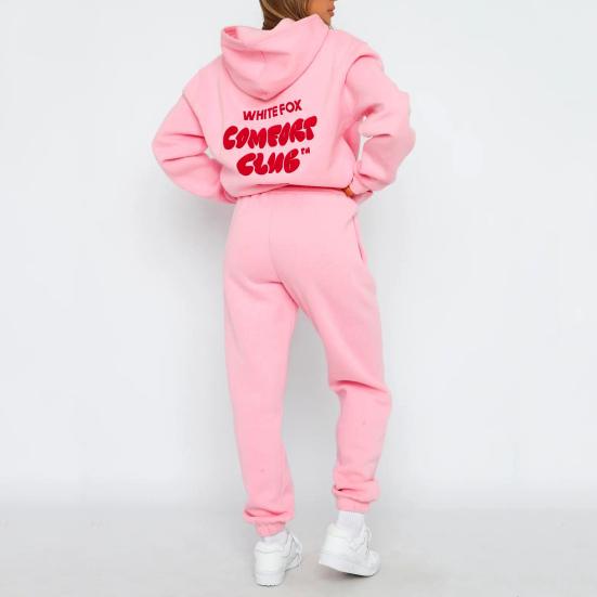 2 шт./комплект женский топ брюки комплект с капюшоном длинный рукав эластичные манжеты толстовка с капюшоном буквенный принт эластичный