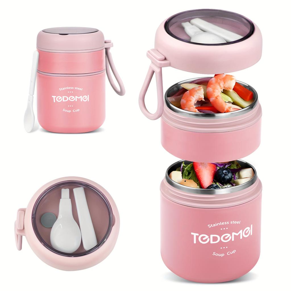 710 мл Ланч-бокс из нержавеющей стали со складной ложкой Герметичный, Изолированный Ланч-бокс для школы, офиса, кемпинга, пикников Безопасен для посудомоечной машины, Штабелируемый дизайн