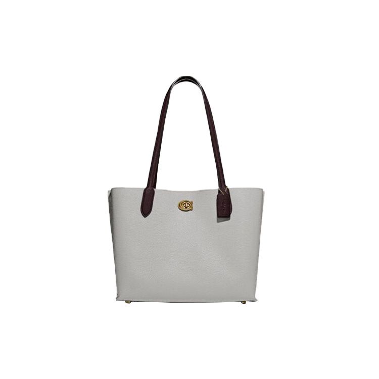 Coach Willow 28 Zipper Color Block Pebble Leather Tote Bag Women Tote Bags Gray Black C0692-B4TY5