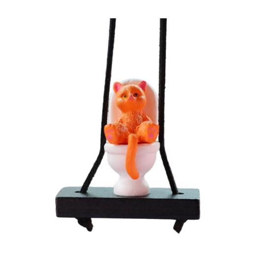 Подвеска для автомобиля в виде унитаза с изображением кота, подвесное украшение для зеркала заднего вида с шнурком, юмористические аксессуары для салона автомобиля