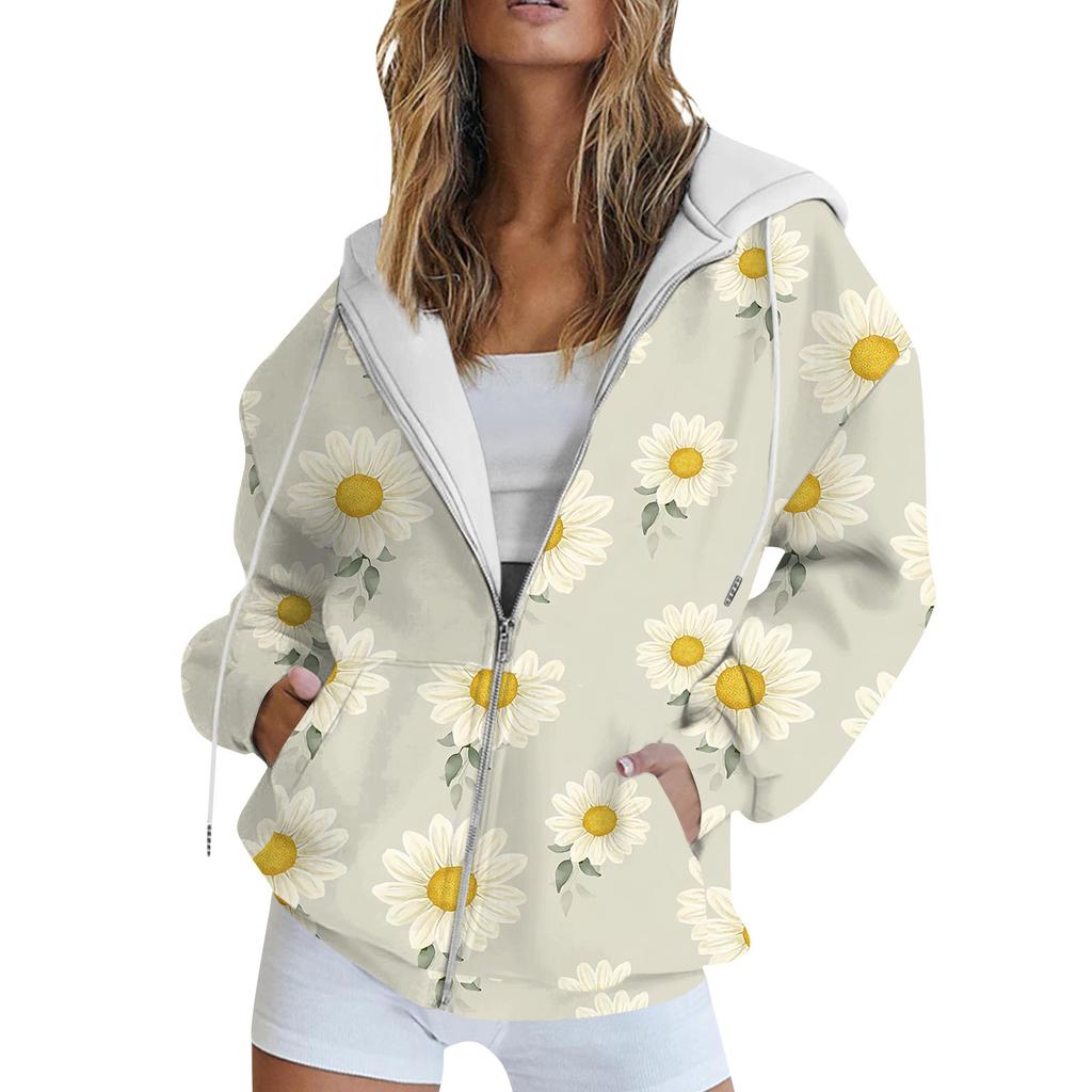 Женская толстовка с длинным рукавом и принтом, куртка с длинными рукавами и карманами, на молнии, пальто с капюшоном