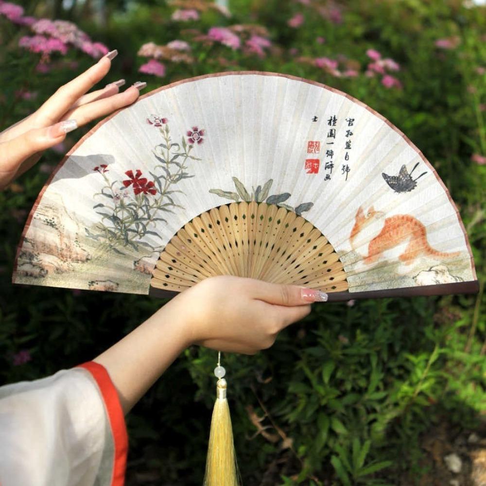 Бамбуковый каркас Рука Ручной веер Традиционное ремесло Веер для танца Ханфу Украшение для дома Орнамент Ремесло