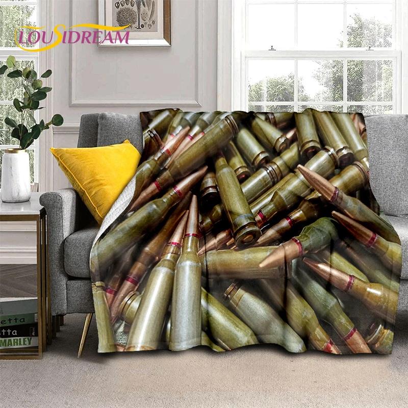 2025 New Retro Guns Pistol Ammunition Bullet Cartridge AK M4 Soft Flannel Blankets,Throw Blanket for Picnic Beds Sofa Bedroom