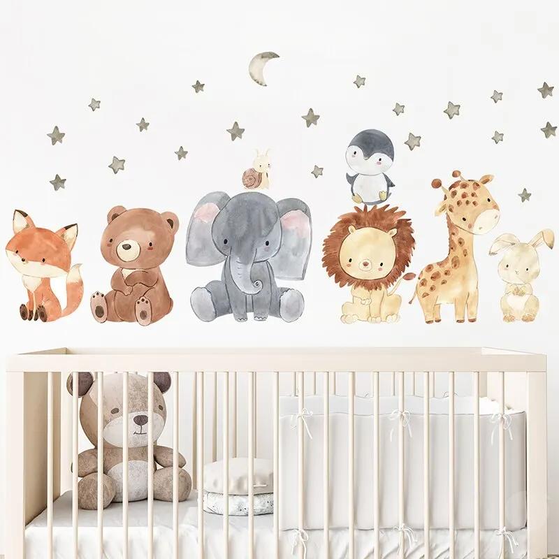 2PC Cartoon Cute Africa Animals Wall Stickers Elephant Giraffe Bear Fox Home Decoration