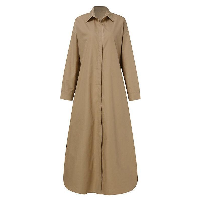 European and American Solid Color Lapel Long Sleeve Simple Loose Casual Long Shirt Dress Cardigan Casual Dresses