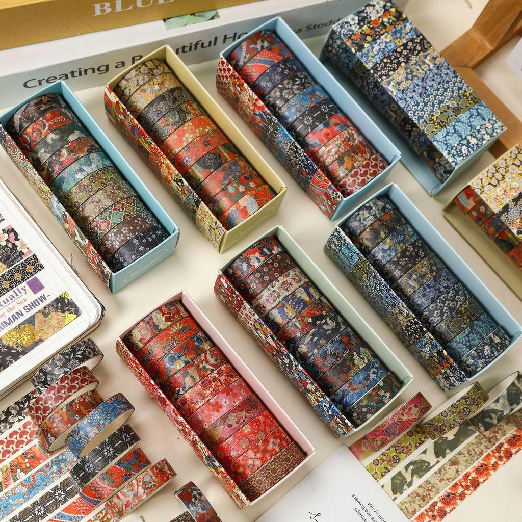 10 Rolls Kyoto Ukiyo-e Washi Tape Set Japanese Traditional Art Retro Wave Floral Pattern Masking Tape for Diary Album