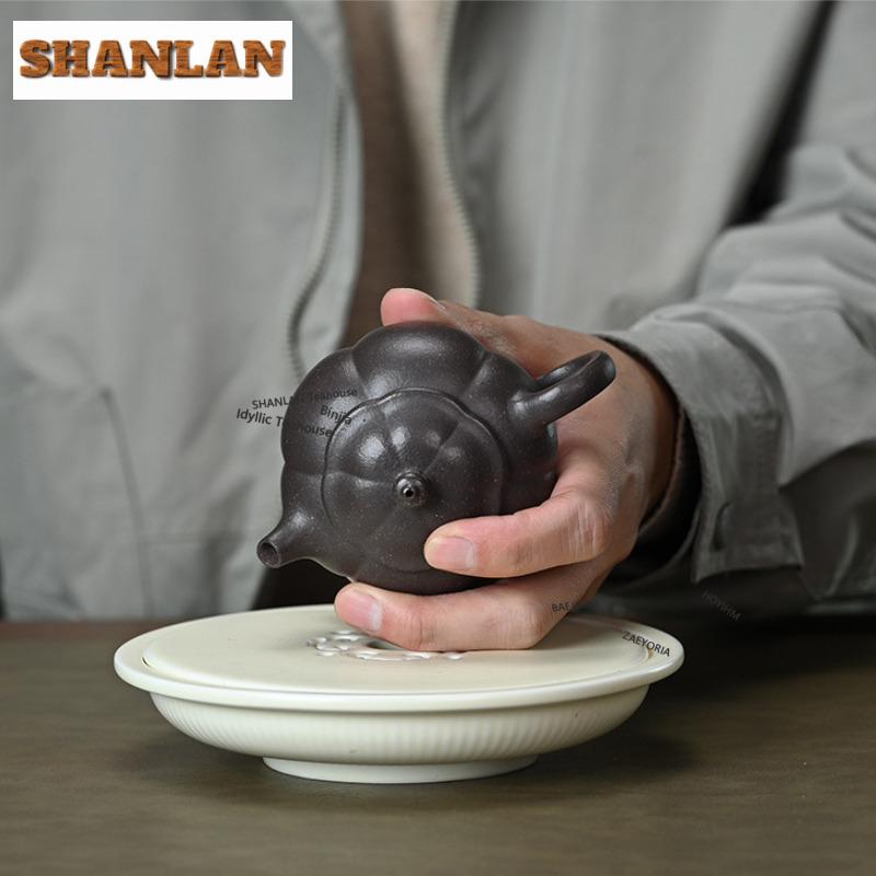 150ml Retro Yixing Purple Clay Teapots Handmade Cold Riverpot Raw Ore Green Gray Section Mud Kettle Zisha Tea Set Accessories