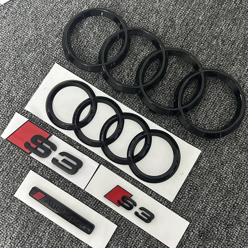 q2 S3 2010-2020 4Ring logo ABS Black Car Hood Front Grill Emblem Rear Trunk Badge Sticker S3 Emblem q2 Sport Sticker