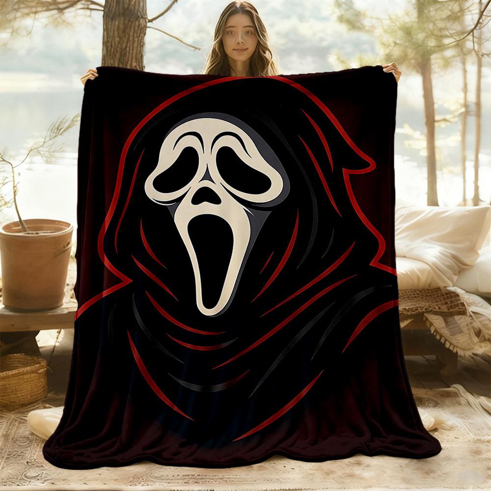 1 шт. Плед Фланелевый с Принтом Ghostface Scream для Улицы - Легкий Мягкий Теплый Всесезонный Плед с HD Печатью для Дивана, Кровати, Путешествий, Кемпинга 035