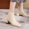 Classic Winter Autumn Ankle Boots Women's Fashion Thick Heel Square Toe Boots Casual Low Heel Sexy Retro Winter Boots