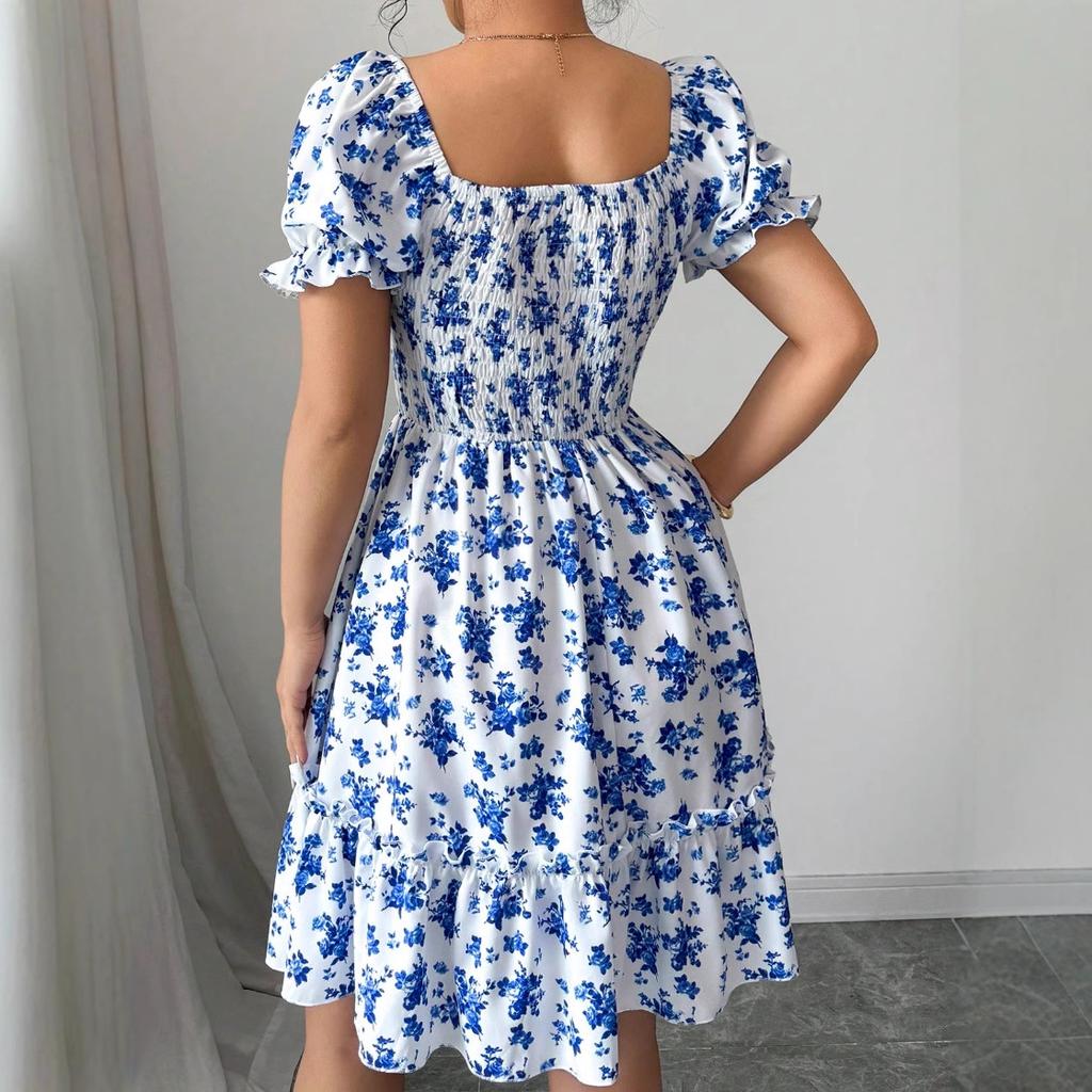 Новое платье-тубус на бретельках, платье на талии, для отпуска, богемное, с рукавами-пузырями, в цветочек, Европа и Америка
