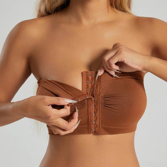 Strapless Bra for Women Front Closure Non-Slip Padded Bandeau Bra Wireless Push Up Bralette Seamless Tube Top