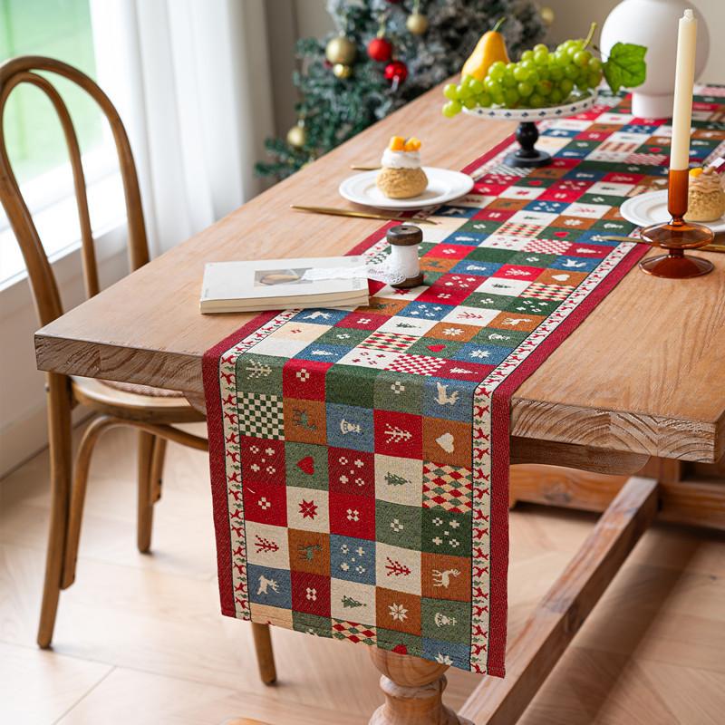 25-Color Woven Jacquard Polyester Cotton Christmas Tree Plaid Table Flag End Of Bed Flag Decorative Cover Towel Dining Table Cloth