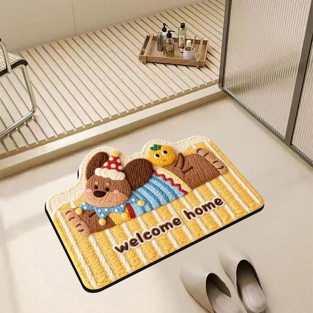 Welcome Home Dachshund Floor Mat Absorbent Non Slip Cute Puppy Rug for Bathroom Entryway