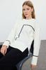 Women's Fashionable Stylish Sweater Ecru Soft Textured Color Block Crew Neck Knitwear Sweater