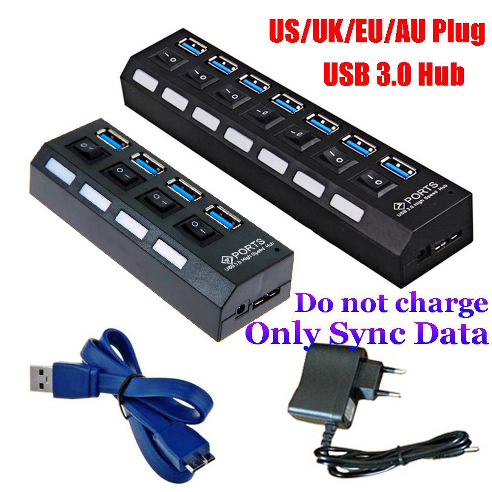 Plug Splitter Converter on/Off Switches 5Gbps High Speed 4/7 Port USB 3.0 Hub AC Power Adapter