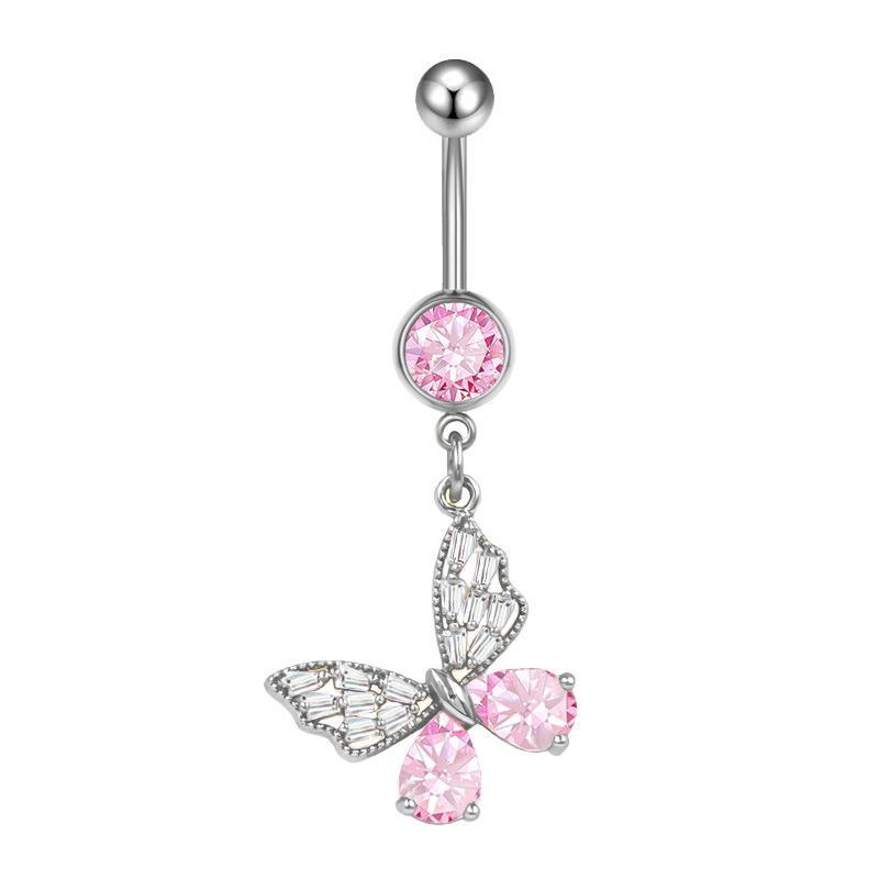 Chic Butterfly Heart Belly Button Ring Pink Women Navel for Birthday and Celebration