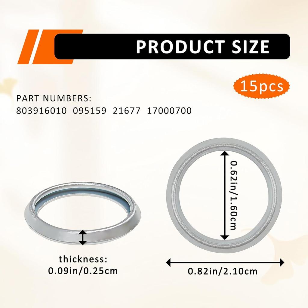 15PCS M16 Transmission Fluid and Oil Drain Plug Crush, 16mm Crush Washer Oil Drain Plug Part # PN 803916010 for Subaru 2010- Ascent BRZ Crosstrek
