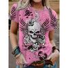 2024 Women's Casual Crew Neck Printed 3D Skull Pattern T-Shirt Summer Fashion Breathable Refreshing High Quality Short Sleeves