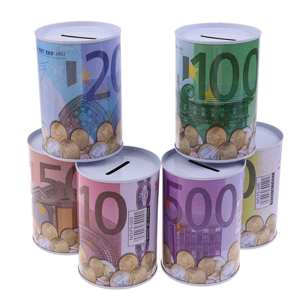 Cylinder Tinplate Durable Euro Decorative Money Box Coins Deposit Boxes Storage Box Money Bank