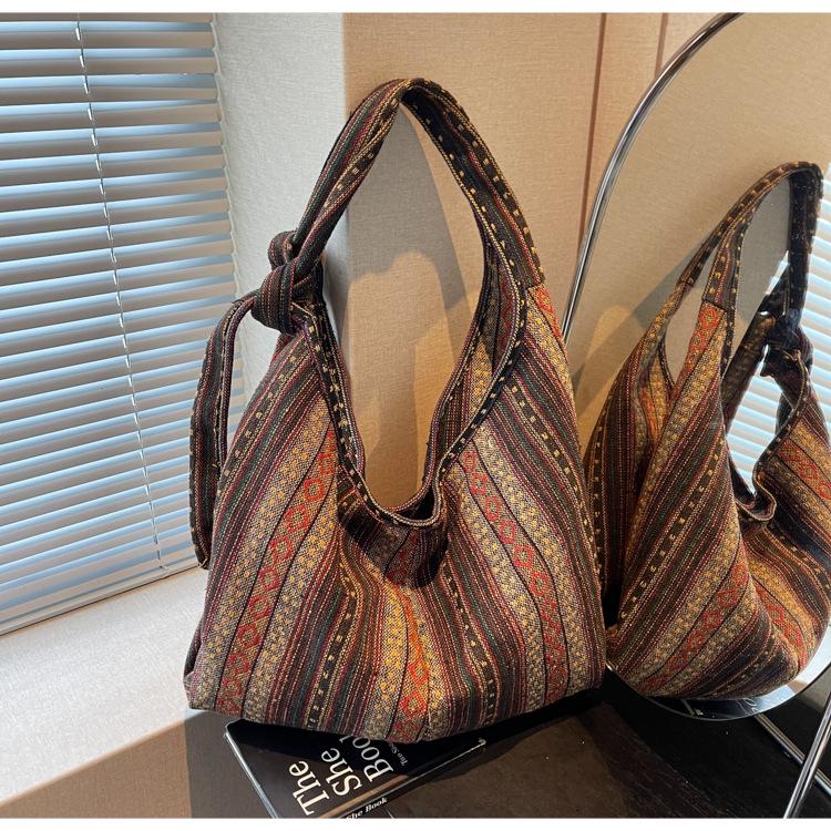 Винтажная полосатая холщовая сумка через плечо - Большая вместимость, Женская модная кроссбоди