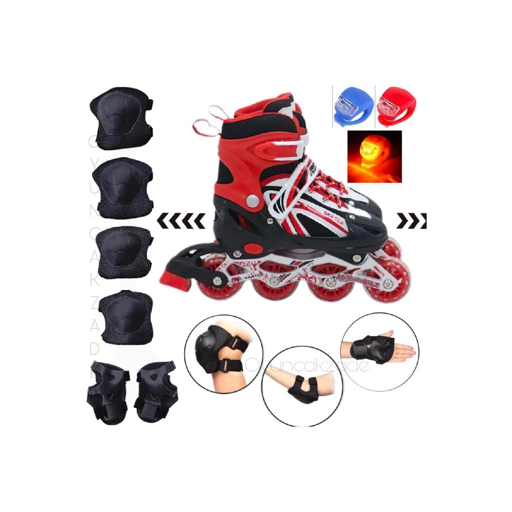Регулируемые коньки 2 в 1 с подсветкой, металлическое тело, сумка для катания на коньках, наколенник, подарок, один светодиодный подарок