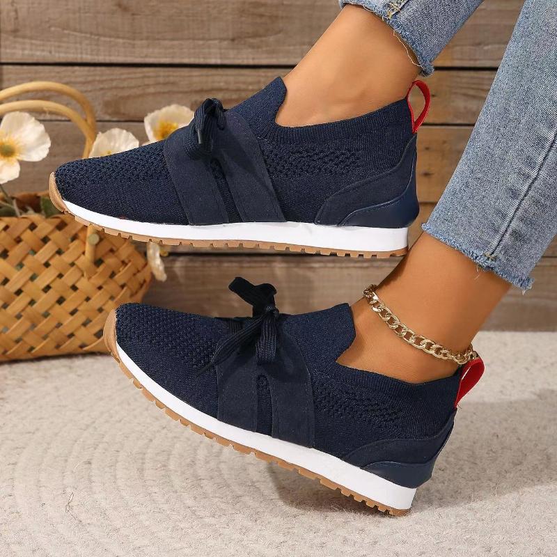 Large Size New Flying Mesh Surface Breathable Women's Sports Shoes Casual Light Lace-up Shoes Thick Heel Women's Shoes
