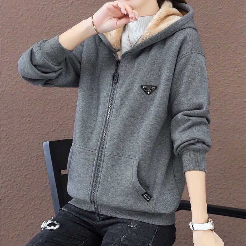 Новый женский осенне-зимний большой свободный топ с капюшоном и плюшевым утолщенным теплым пальто