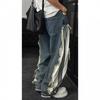 Mens Striped Straight Leg Jeans Slim Fit Casual Streetwear Vintage Style Daily Wear