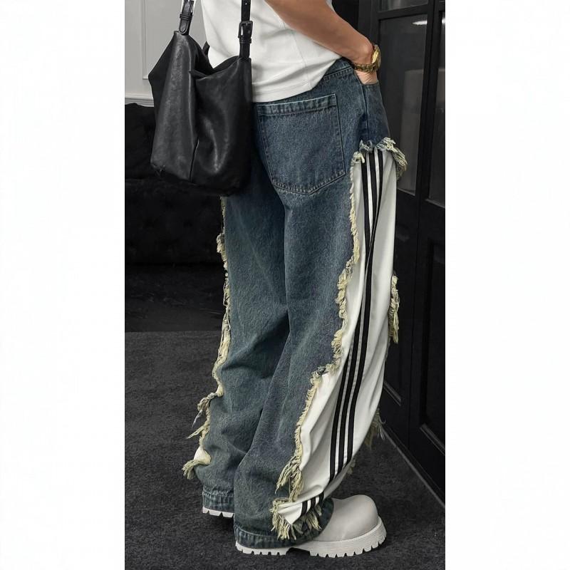 Mens Striped Straight Leg Jeans Slim Fit Casual Streetwear Vintage Style Daily Wear